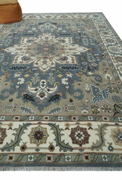 Custom Made Fine Knots Hand Knotted Ivory, Taupe and Olive Traditional Wool Rug.