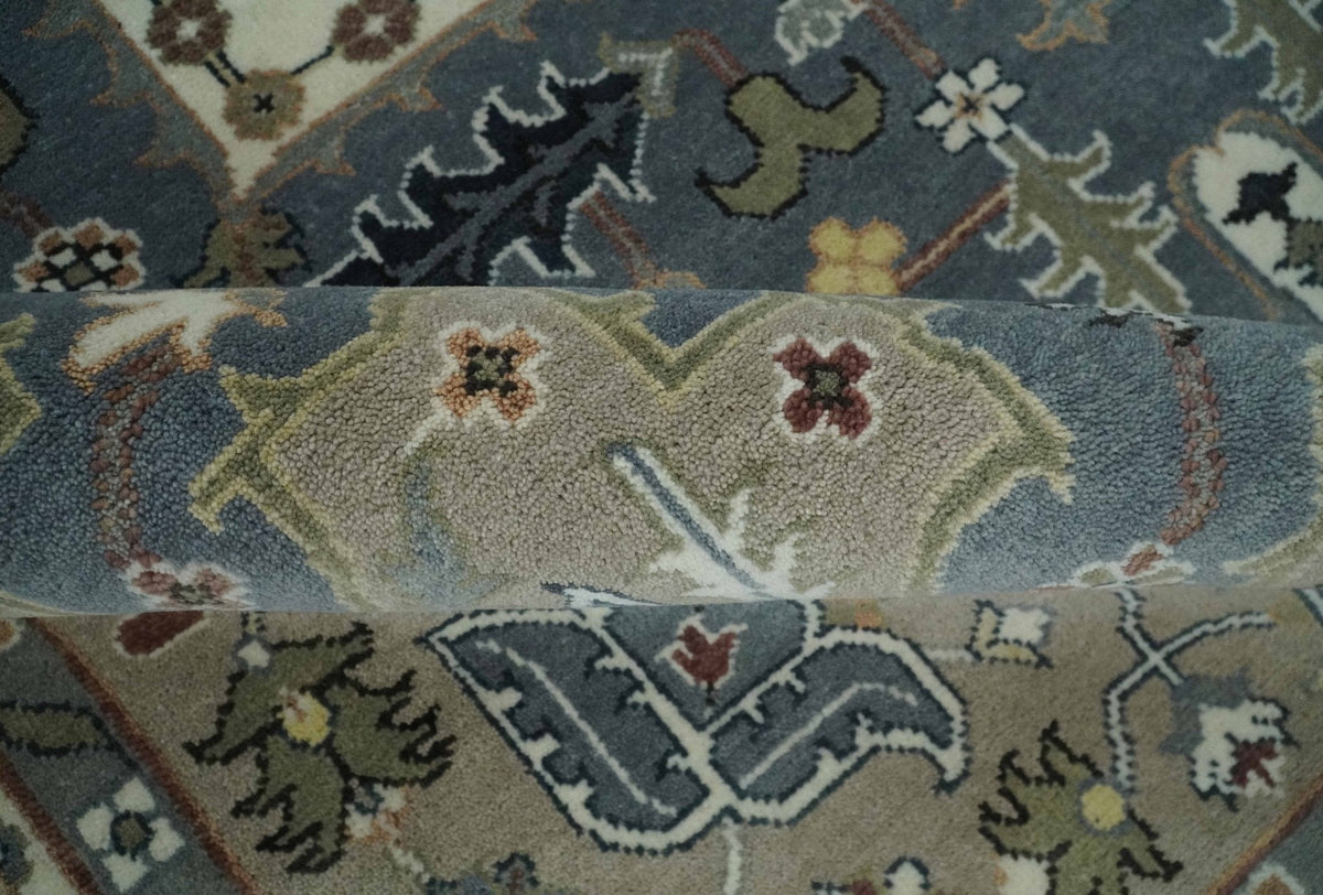 Custom Made Fine Knots Hand Knotted Ivory, Taupe and Olive Traditional Wool Rug.