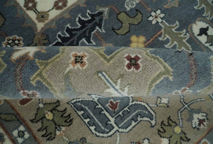 Custom Made Fine Knots Hand Knotted Ivory, Taupe and Olive Traditional Wool Rug.