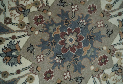 Custom Made Fine Knots Hand Knotted Ivory, Taupe and Olive Traditional Wool Rug.