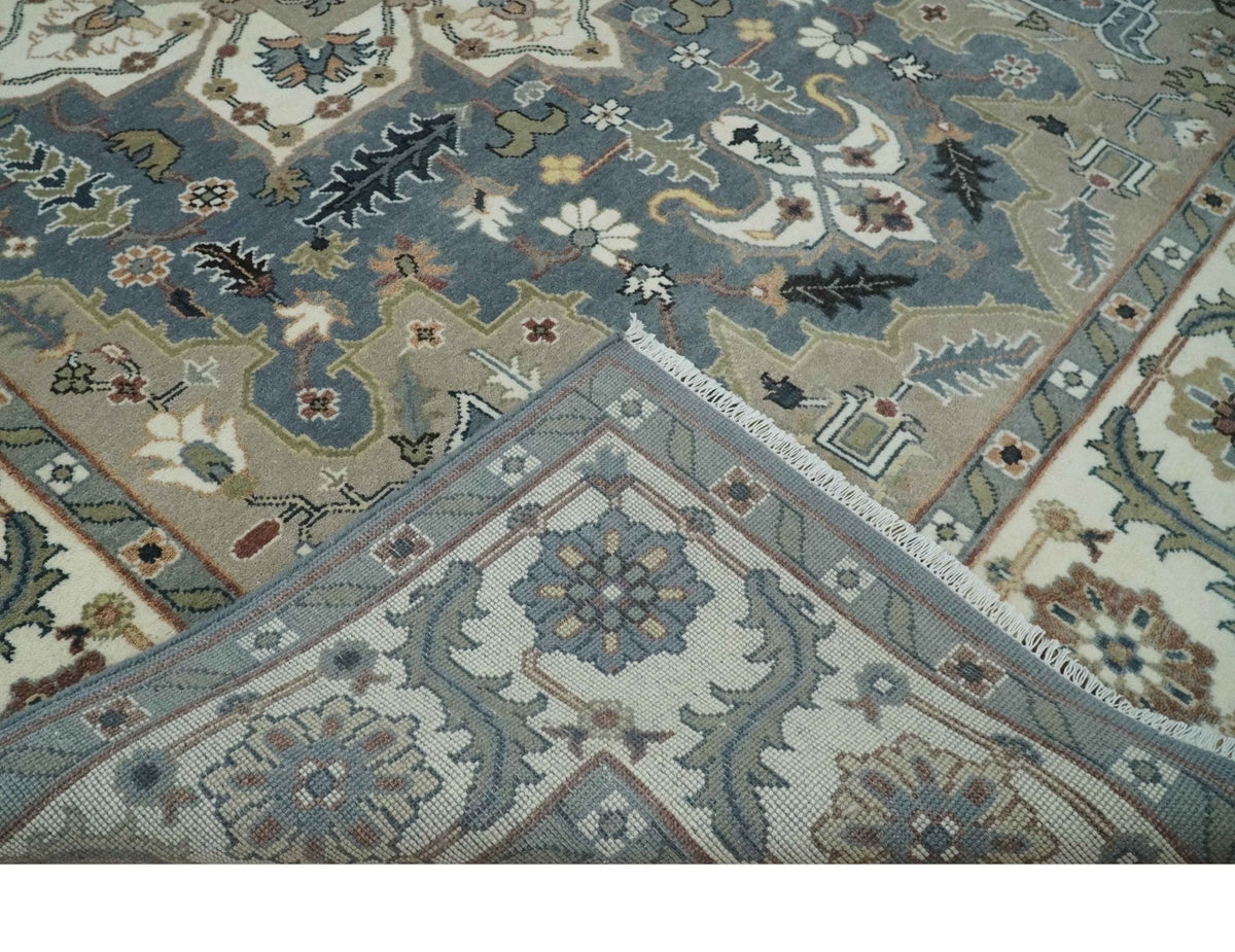 Custom Made Fine Knots Hand Knotted Ivory, Taupe and Olive Traditional Wool Rug.