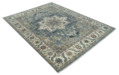 Custom Made Fine Knots Hand Knotted Ivory, Taupe and Olive Traditional Wool Rug.