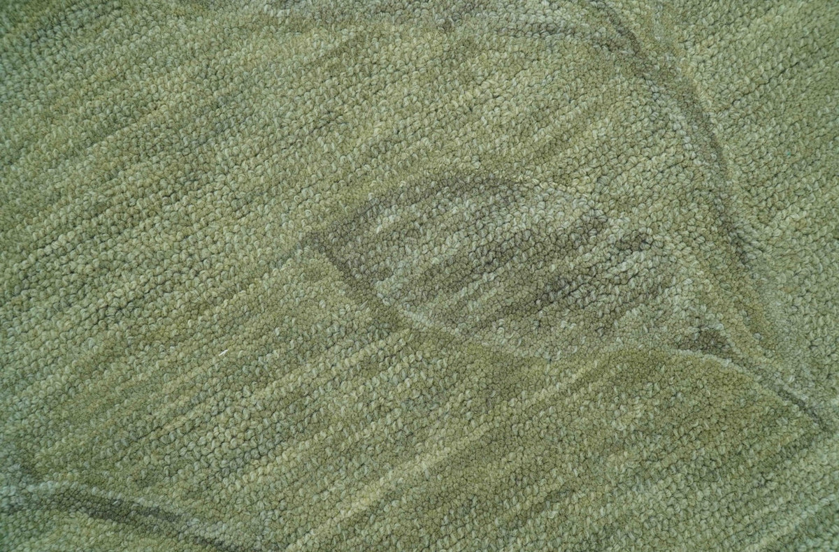 Custom Made Floral Olive Green Hand Tufted Wool Area Rug.