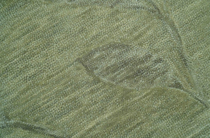 Custom Made Floral Olive Green Hand Tufted Wool Area Rug.