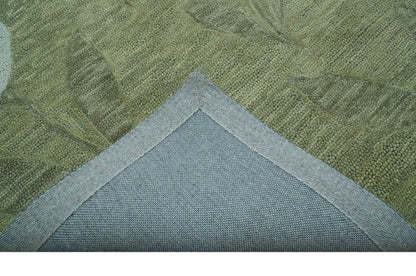 Custom Made Floral Olive Green Hand Tufted Wool Area Rug.