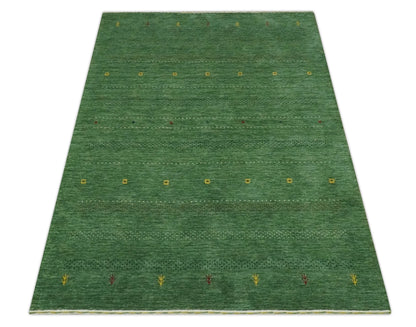 Custom Made Geometrical Stripes Design Green, Ivory and Charcoal wool Area Rug.