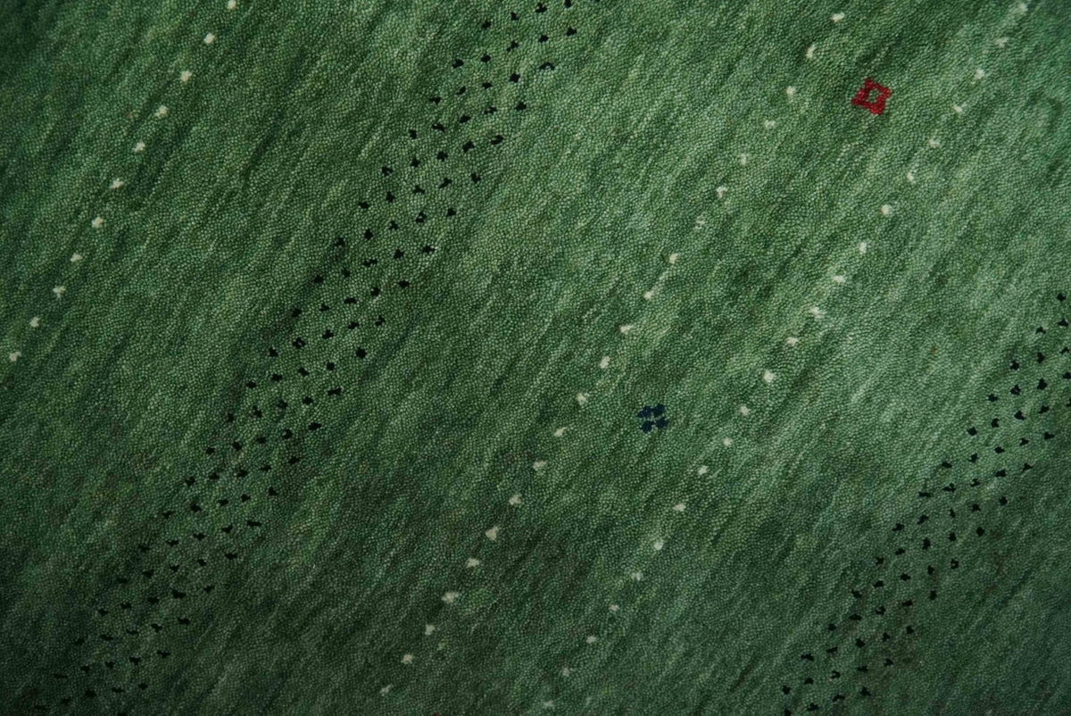 Custom Made Geometrical Stripes Design Green, Ivory and Charcoal wool Area Rug.