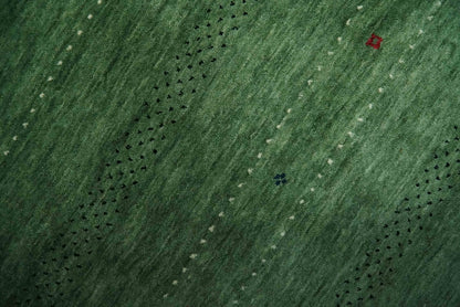 Custom Made Geometrical Stripes Design Green, Ivory and Charcoal wool Area Rug.