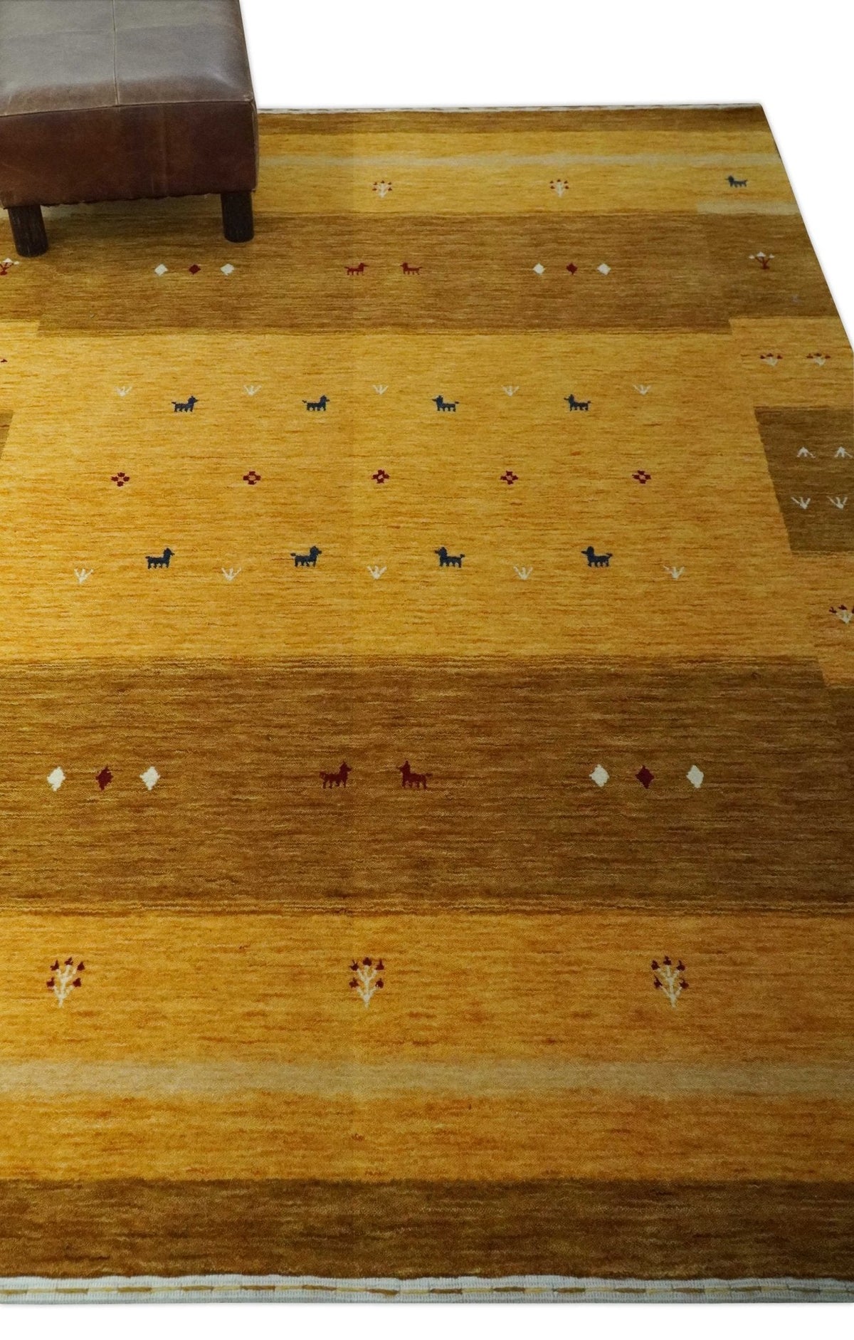 Custom Made Gold Tribal Gabbeh wool Area Rug.