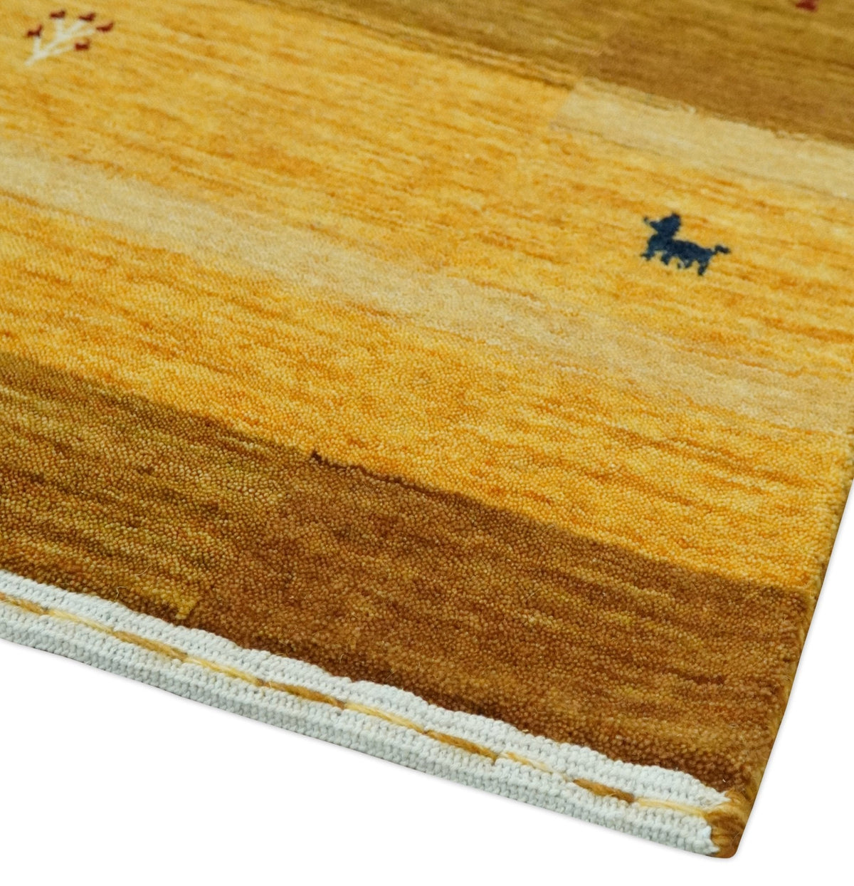 Custom Made Gold Tribal Gabbeh wool Area Rug.