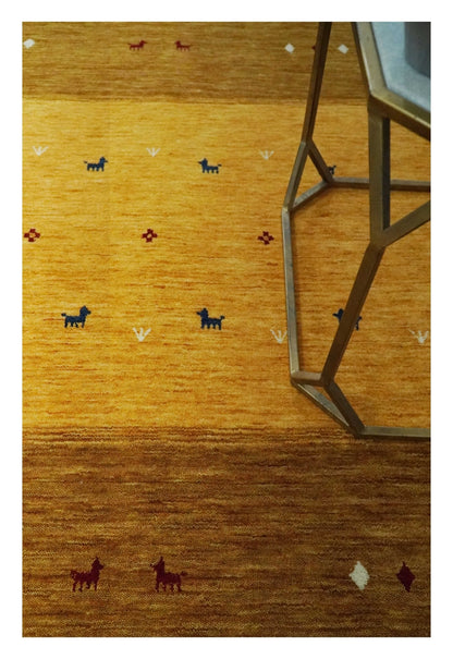 Custom Made Gold Tribal Gabbeh wool Area Rug.
