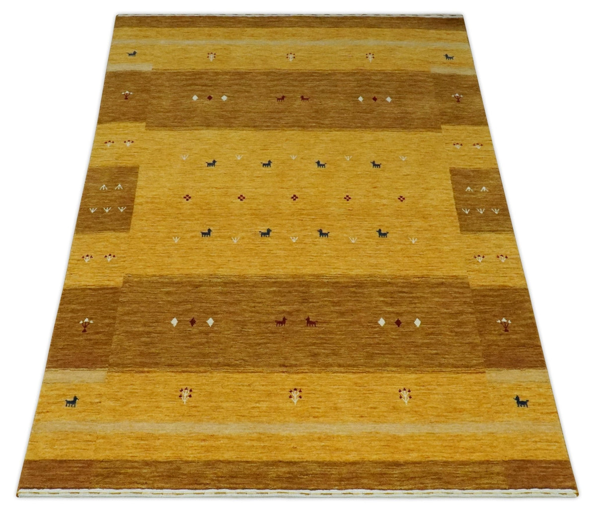 Custom Made Gold Tribal Gabbeh wool Area Rug.