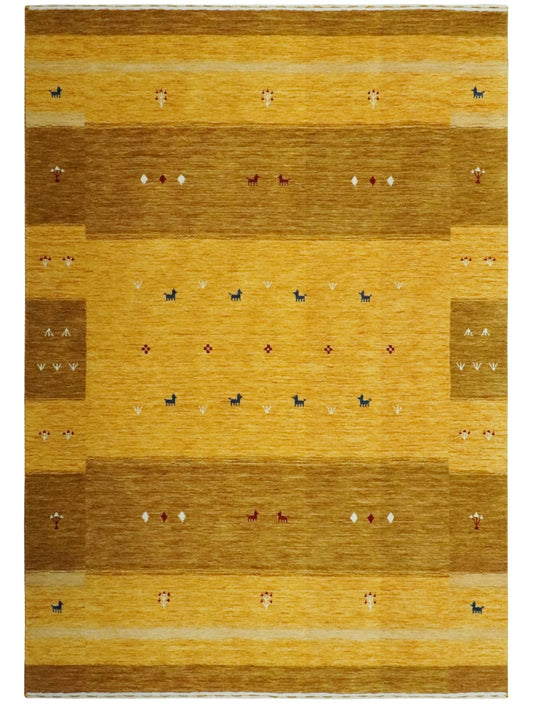 Custom Made Gold Tribal Gabbeh wool Area Rug.