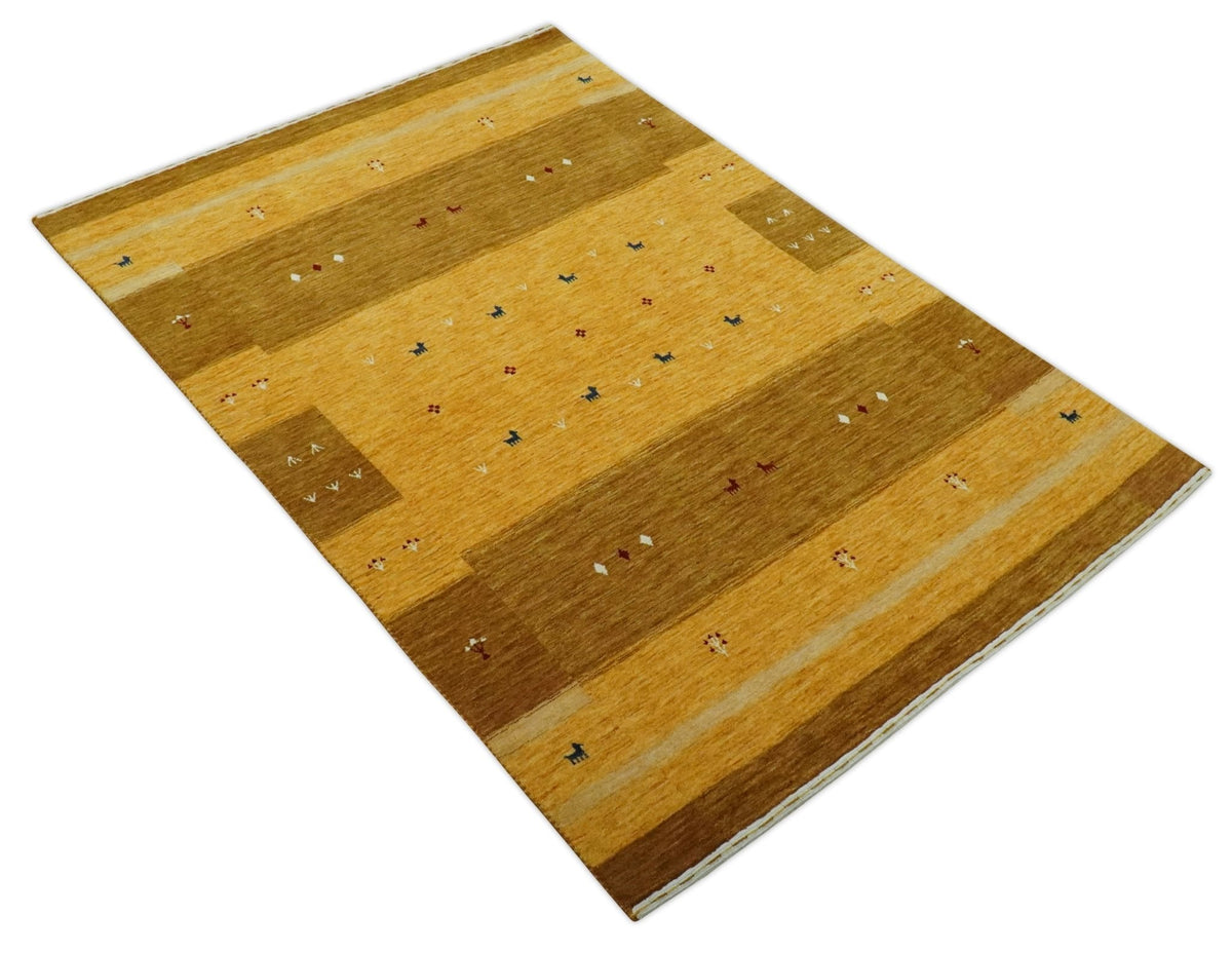 Custom Made Gold Tribal Gabbeh wool Area Rug.