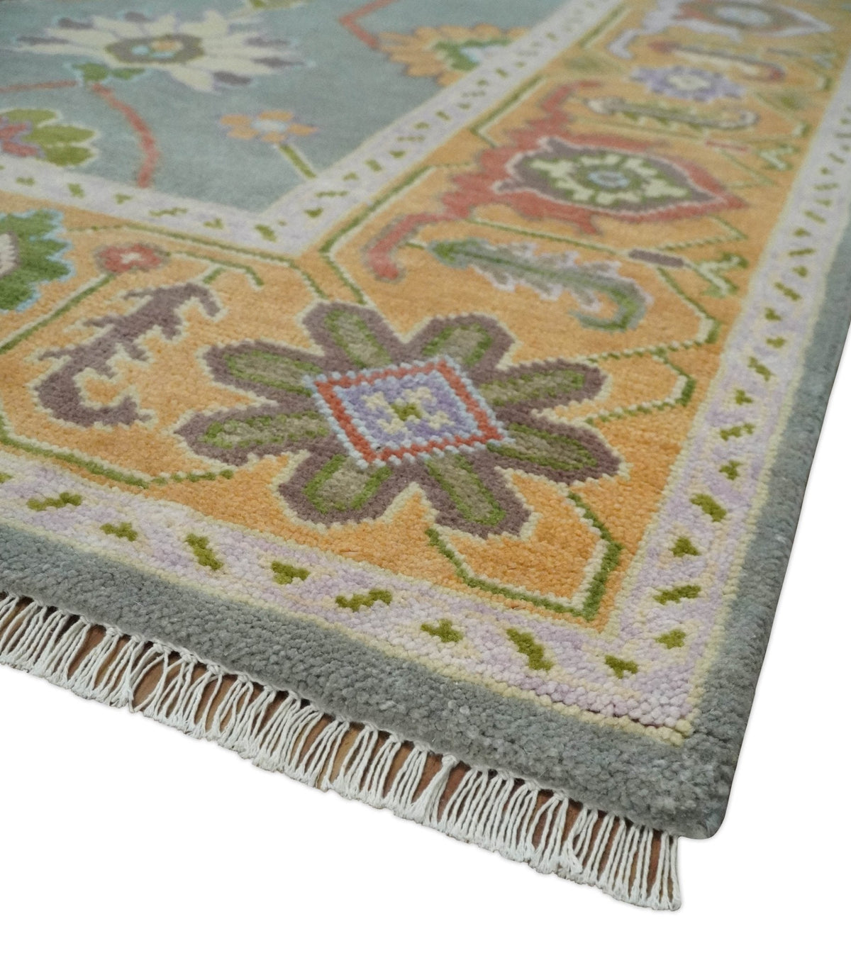 Custom Made Gray and Gold Hand knotted Traditional Oushak wool Area Rug.