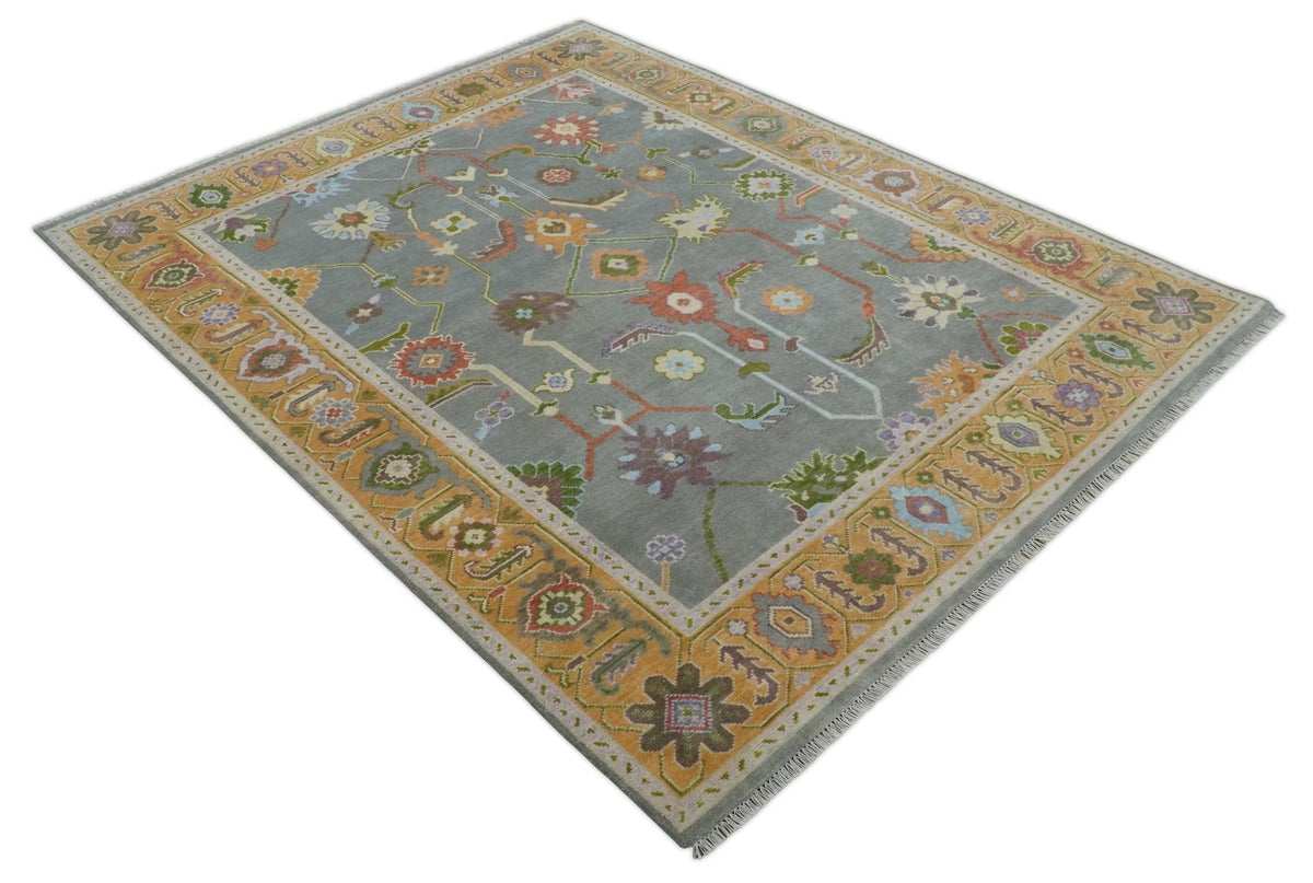 Custom Made Gray and Gold Hand knotted Traditional Oushak wool Area Rug.