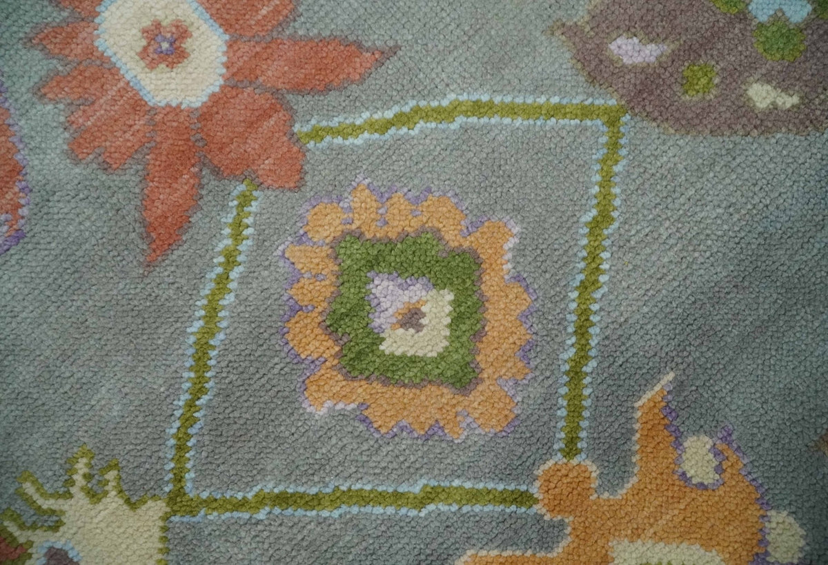 Custom Made Gray and Gold Hand knotted Traditional Oushak wool Area Rug.