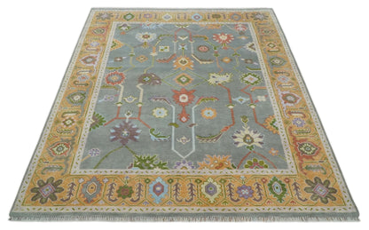Custom Made Gray and Gold Hand knotted Traditional Oushak wool Area Rug.