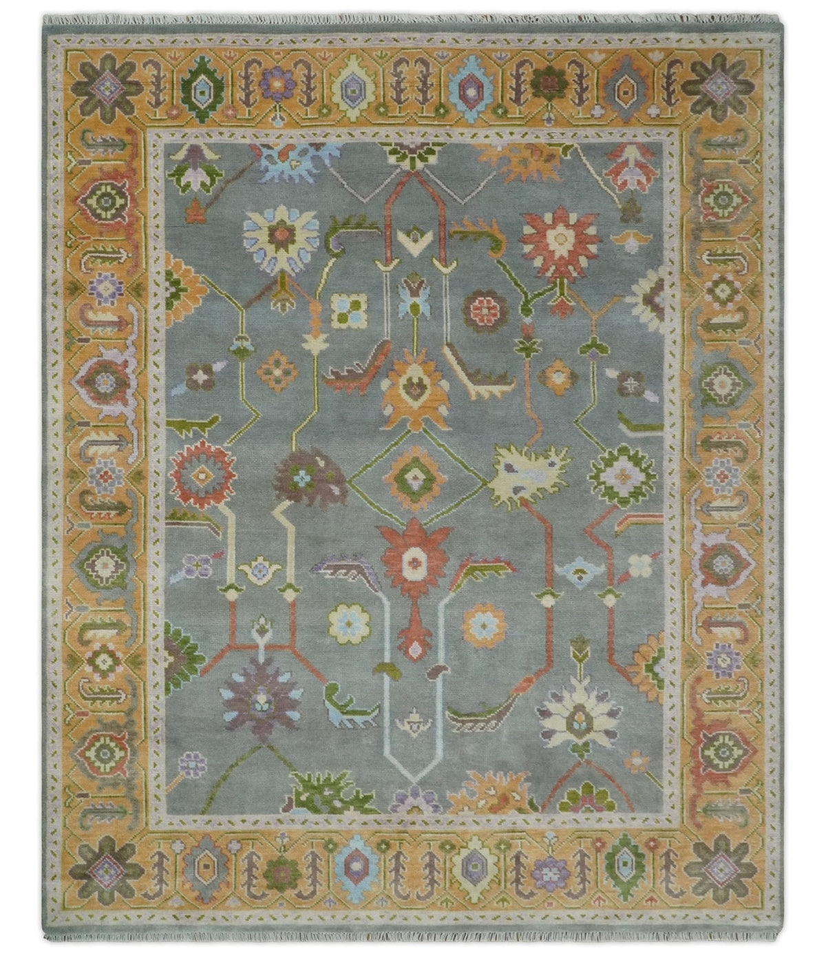 Custom Made Gray and Gold Hand knotted Traditional Oushak wool Area Rug.