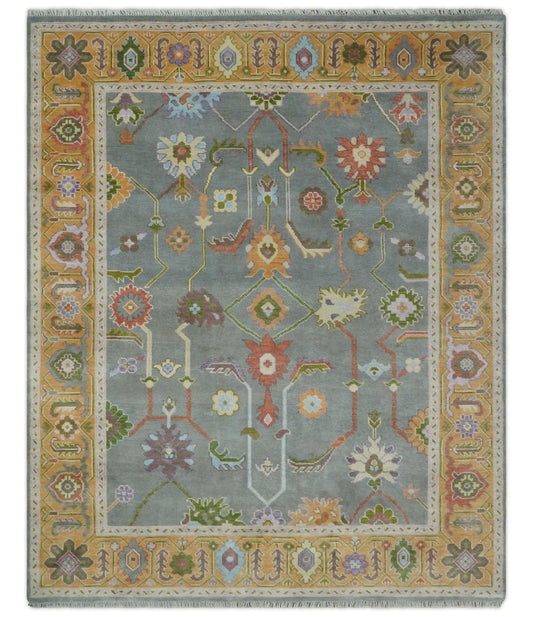 Custom Made Gray and Gold Hand knotted Traditional Oushak wool Area Rug.