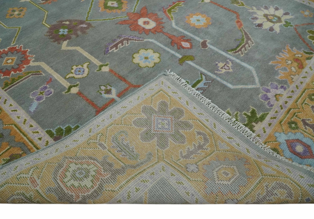 Custom Made Gray and Gold Hand knotted Traditional Oushak wool Area Rug.