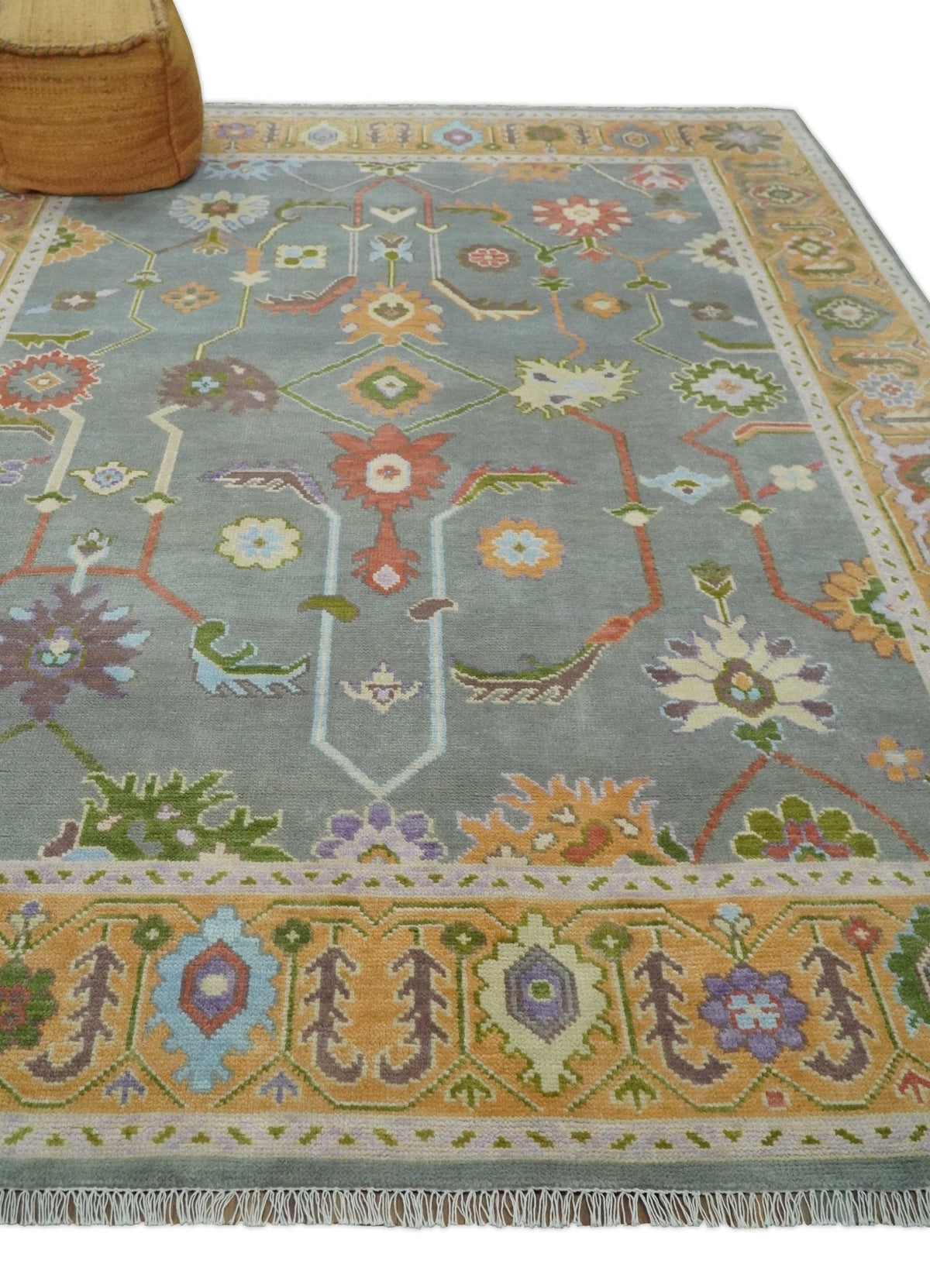 Custom Made Gray and Gold Hand knotted Traditional Oushak wool Area Rug.