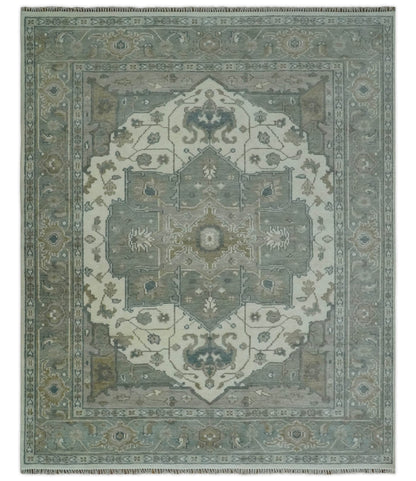 Custom Made Gray, Ivory and Silver Hand knotted Traditional Medallion wool Area Rug.