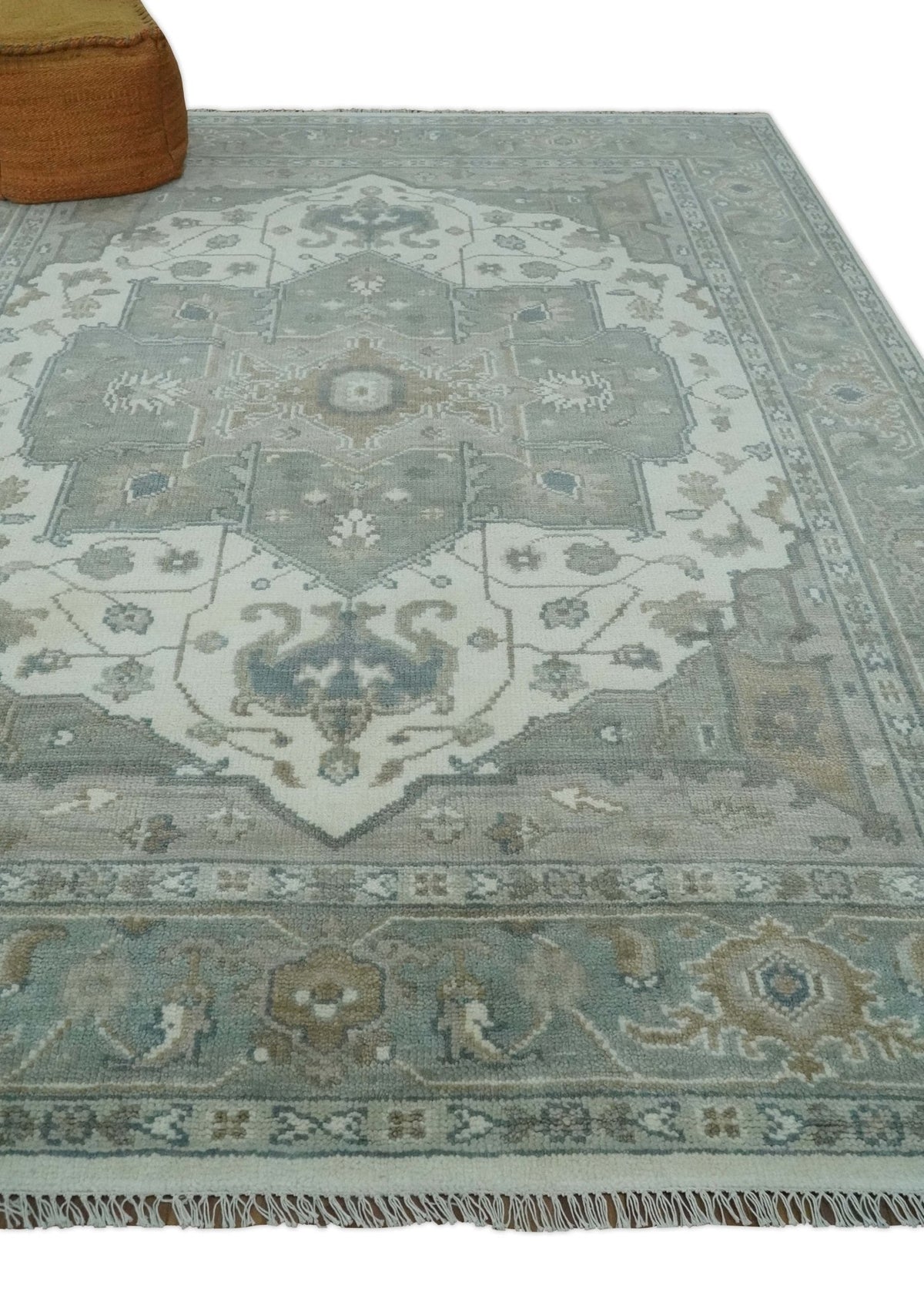 Custom Made Gray, Ivory and Silver Hand knotted Traditional Medallion wool Area Rug.