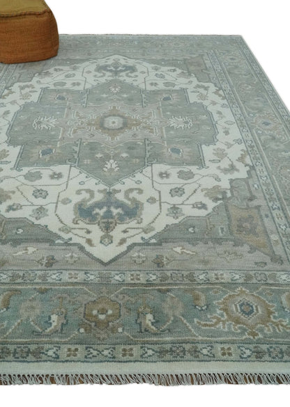 Custom Made Gray, Ivory and Silver Hand knotted Traditional Medallion wool Area Rug.