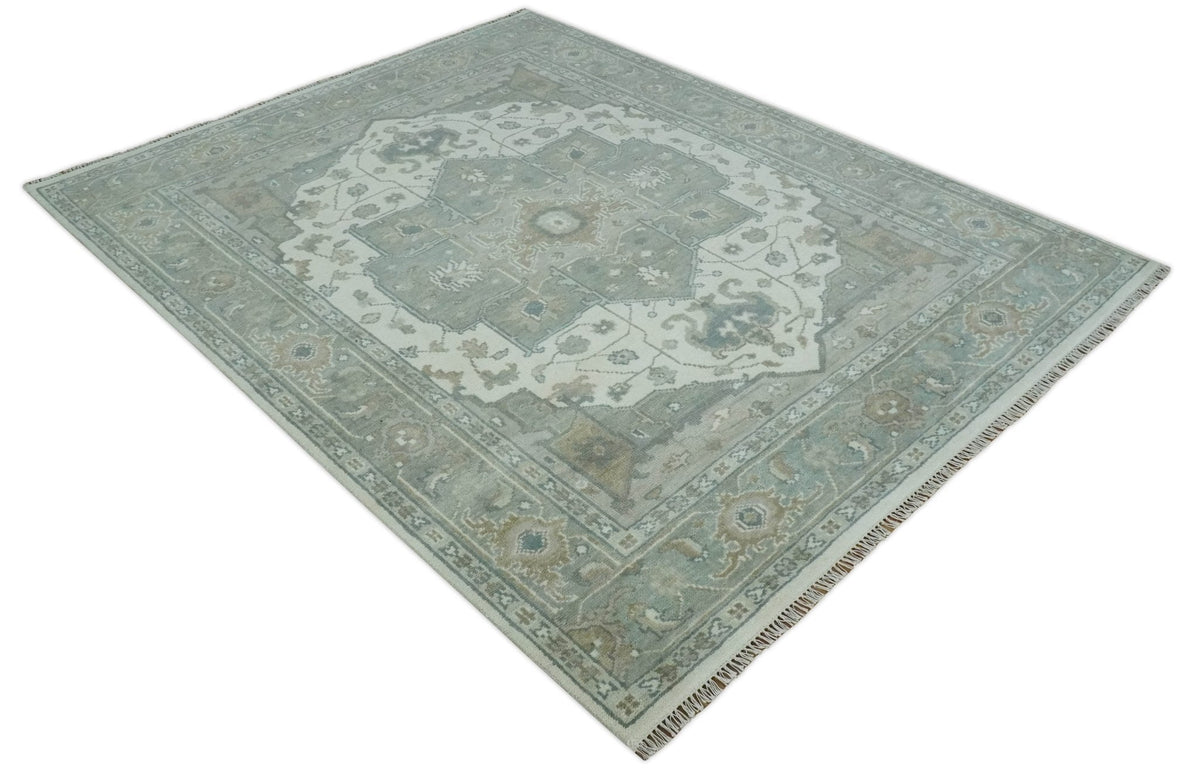 Custom Made Gray, Ivory and Silver Hand knotted Traditional Medallion wool Area Rug.