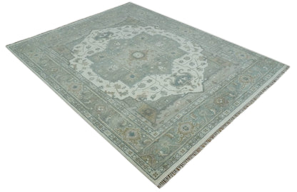 Custom Made Gray, Ivory and Silver Hand knotted Traditional Medallion wool Area Rug.
