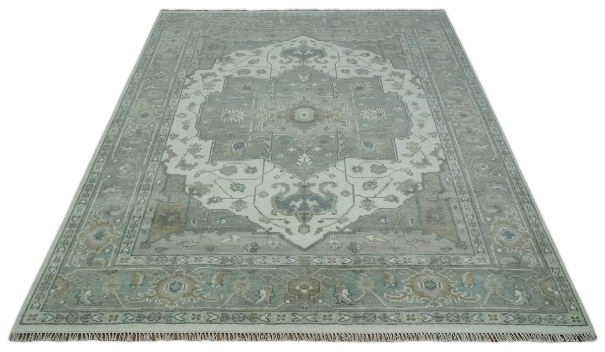 Custom Made Gray, Ivory and Silver Hand knotted Traditional Medallion wool Area Rug.