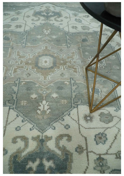 Custom Made Gray, Ivory and Silver Hand knotted Traditional Medallion wool Area Rug.