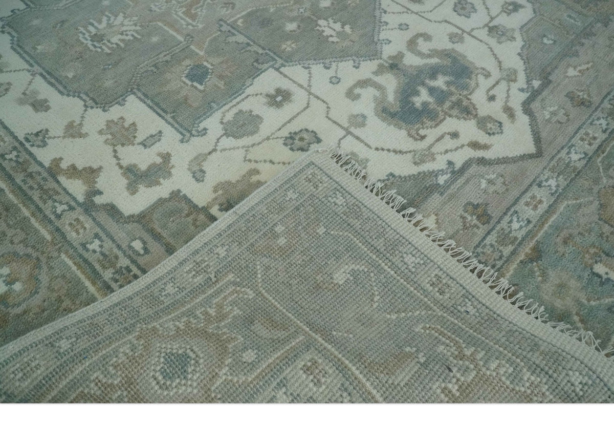 Custom Made Gray, Ivory and Silver Hand knotted Traditional Medallion wool Area Rug.