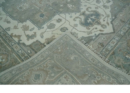 Custom Made Gray, Ivory and Silver Hand knotted Traditional Medallion wool Area Rug.