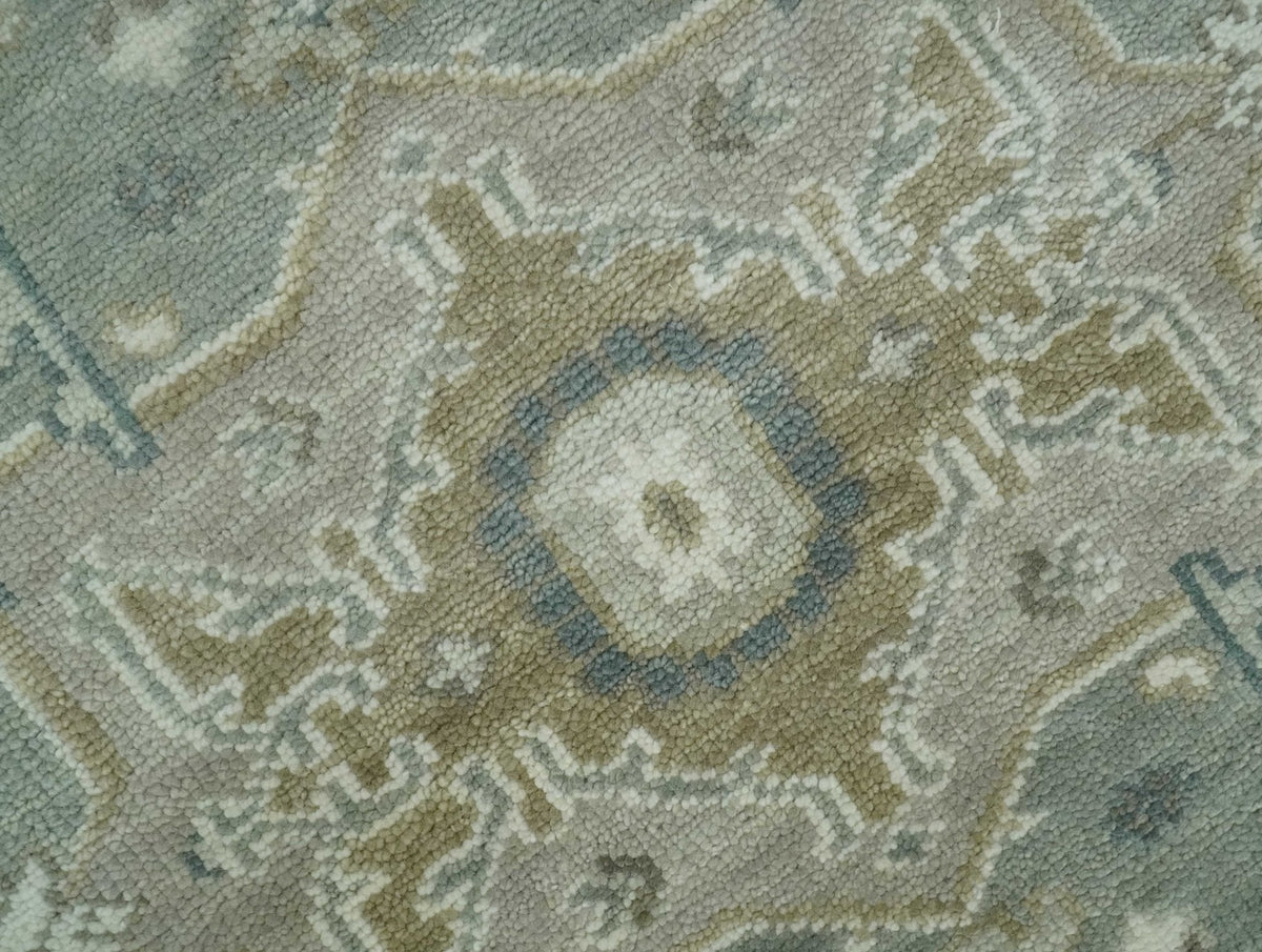 Custom Made Gray, Ivory and Silver Hand knotted Traditional Medallion wool Area Rug.