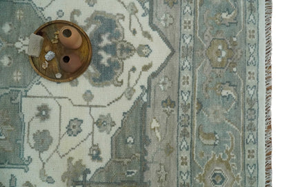Custom Made Gray, Ivory and Silver Hand knotted Traditional Medallion wool Area Rug.