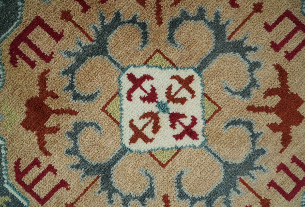 Custom Made Gray, Rust and Peach Traditional Medallion Mamluk Design wool Rug.