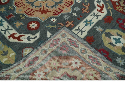 Custom Made Gray, Rust and Peach Traditional Medallion Mamluk Design wool Rug.