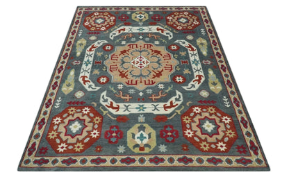 Custom Made Gray, Rust and Peach Traditional Medallion Mamluk Design wool Rug.