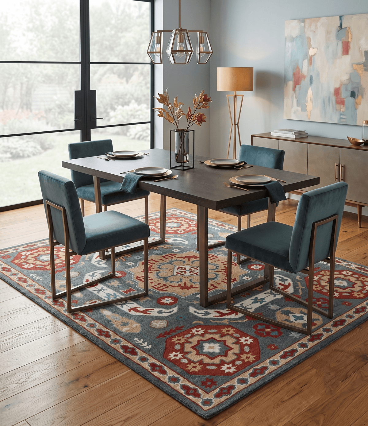 Custom Made Gray, Rust and Peach Traditional Medallion Mamluk Design wool Rug.