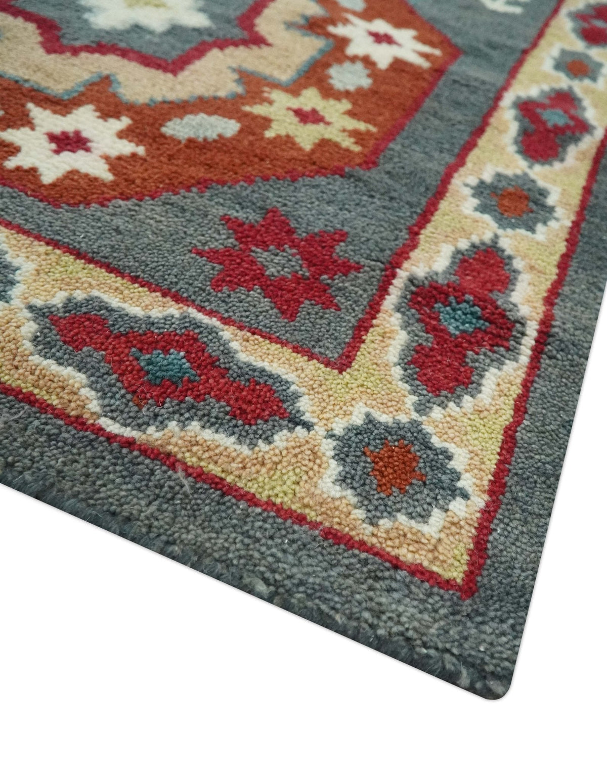 Custom Made Gray, Rust and Peach Traditional Medallion Mamluk Design wool Rug.