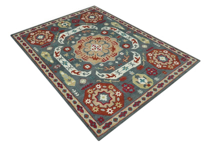 Custom Made Gray, Rust and Peach Traditional Medallion Mamluk Design wool Rug.