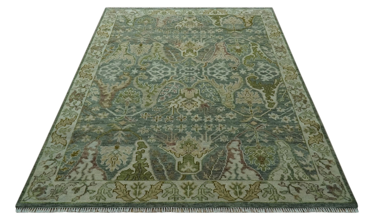 Custom Made Gray, Silver and Green Hand Knotted Traditional Large Design wool area rug.