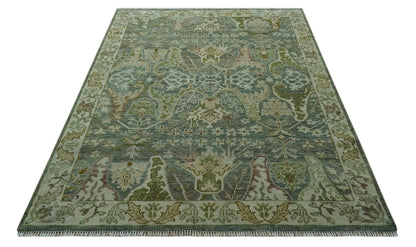 Custom Made Gray, Silver and Green Hand Knotted Traditional Large Design wool area rug.