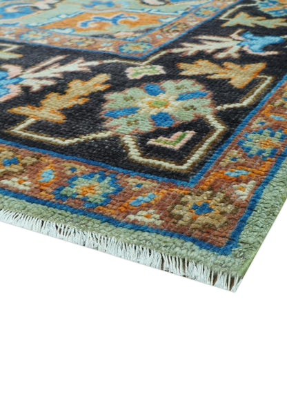 Custom Made Green And Blue Traditional Heriz Hand Knotted Wool Rug.