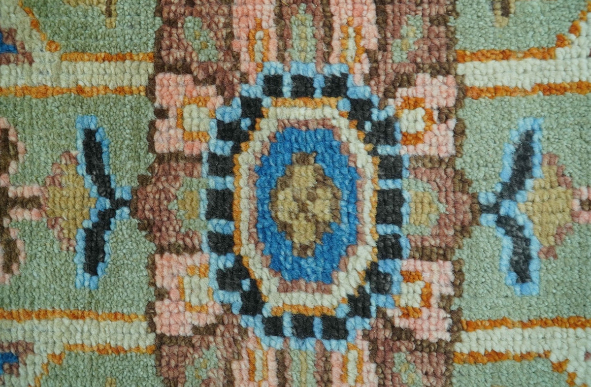 Custom Made Green And Blue Traditional Heriz Hand Knotted Wool Rug.