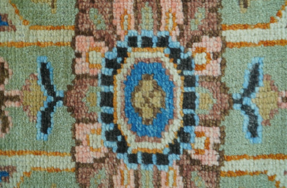 Custom Made Green And Blue Traditional Heriz Hand Knotted Wool Rug.