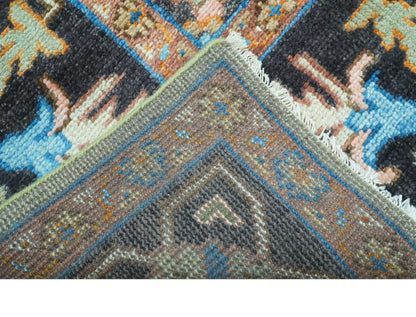 Custom Made Green And Blue Traditional Heriz Hand Knotted Wool Rug.