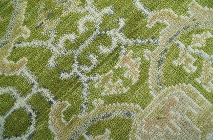 Custom Made Green and Ivory Traditional Dragon Oushak Design Hand knotted wool rug.